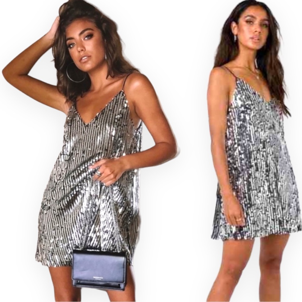 Princess Polly Sequins Night Fever Slip Dress Size 4